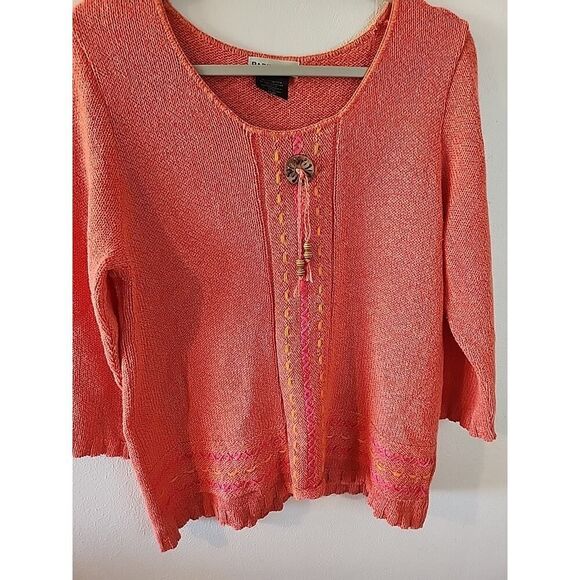 Parkhurst Women’s Size Medium Long Sleeve Orange Western Aztec Sweater - Picture 2 of 4